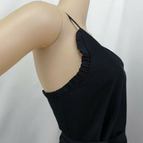 "LOFT" BLACK CRISS-CROSS BACK A LINE FIT AND FLARE COTTON DRESS SZE: 00P NWT - Picture 2 of 4